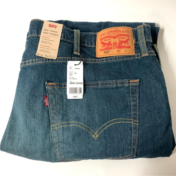 LEVI'S 502 Tapered Stretch 46 x 32" Regular Fit Blue Jeans NWT - Picture 1 of 6
